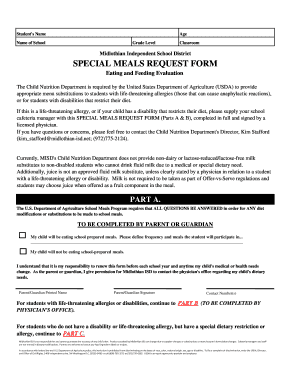 Special Meals Request Form