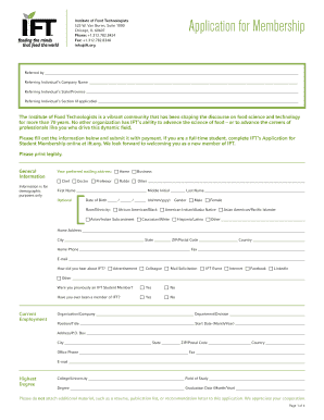 Institute of Food Technologists Membership Application