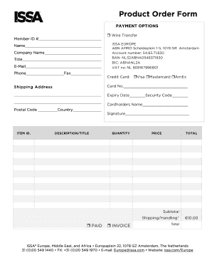 Product Order Form