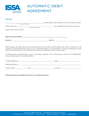ISSA Europe Automatic Debit Agreement