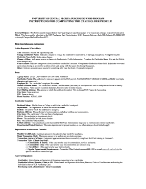 University of Central Florida Purchasing Card Request Form