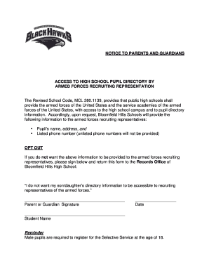 Opt-Out Form for Armed Forces Recruiting Access