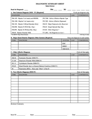 Diagnostic Summary Sheet