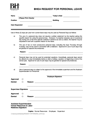 BHEA Request for Personal Leave