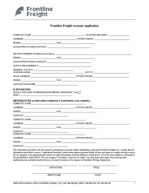 Frontline Freight Account Application