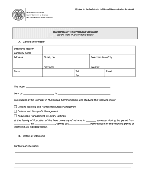 Internship Attendance Record
