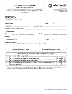 B vs D Determination Form for Oral Chemotherapy