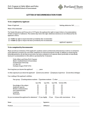 Sample reference letter for coworker - LETTER OF RECOMMENDATION FORM - webpdxedu - web pdx