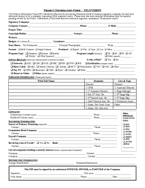 Directors Guild of America Project Information Form