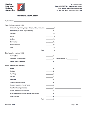 Motorcycle Insurance Supplement Form