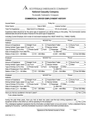 Commercial Driver Employment History Form