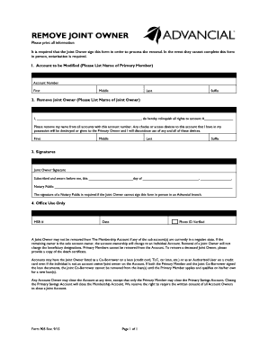 Joint Owner Removal Form