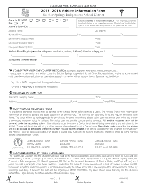 2015-2016 Athlete Information Form