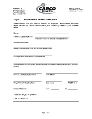 India Criminal Record Verification Form