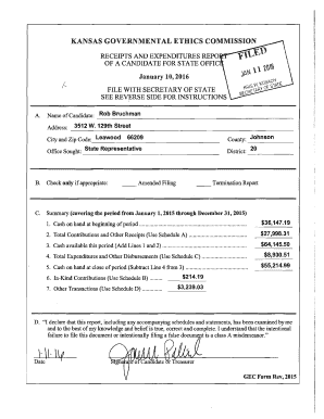 Kansas Candidate Receipts and Expenditures Report