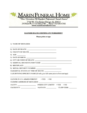 Illinois Death Certificate Worksheet