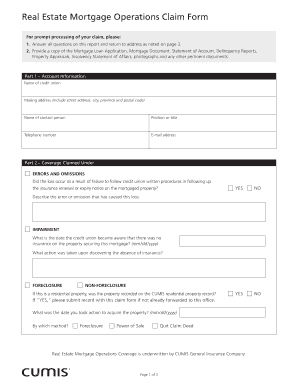 Real Estate Mortgage Operations Claim Form