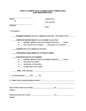 Court of Common Pleas Case Monitoring Notice