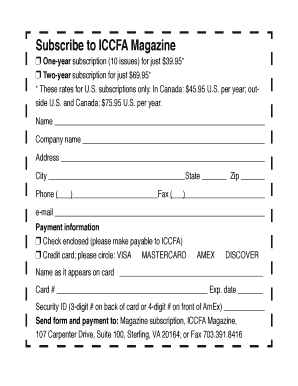 ICCFA Magazine Subscription Form