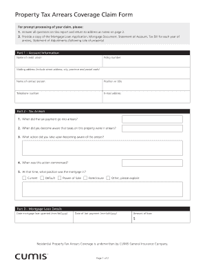 Property Tax Arrears Coverage Claim Form