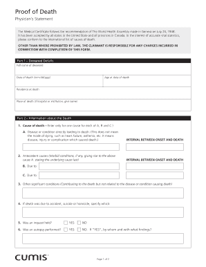 Proof of Death Physician Statement