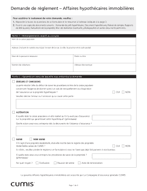 Demande de règlement – Affaires hypothécaires immobilières