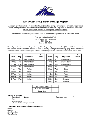 Colorado Rockies Unused Group Ticket Exchange Form