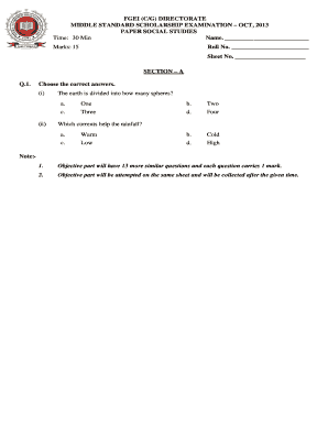 Middle Standard Scholarship Examination Social Studies