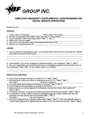 Employee Dishonesty Supplemental Questionnaire