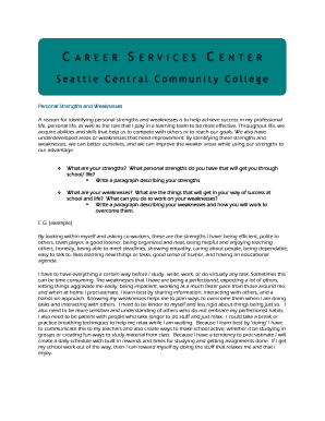 Personal Strengths and Weaknesses Form