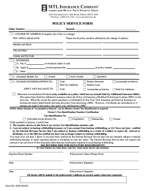 MTL Insurance Policy Service Form