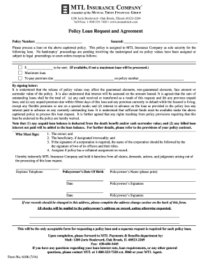 Policy Loan Request and Agreement
