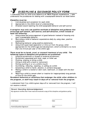 YMCA Discipline and Guidance Policy Form