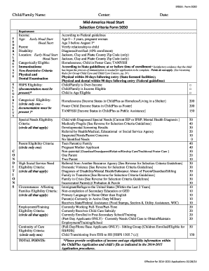 Mid-America Head Start Selection Criteria Form 5050 - marc