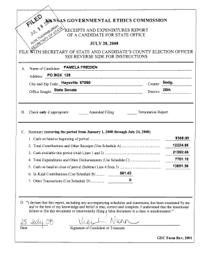 Kansas Candidate Receipts and Expenditures Report