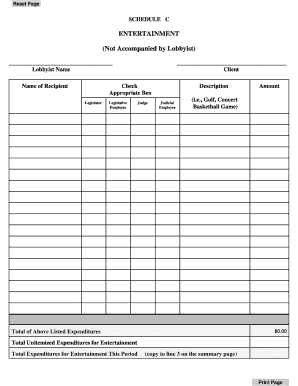 Lobbyist Entertainment Expense Report