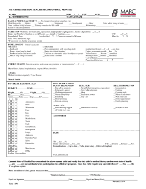 Mid America Head Start Health Record