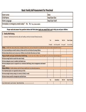 Basic Family Self-Assessment for Preschool