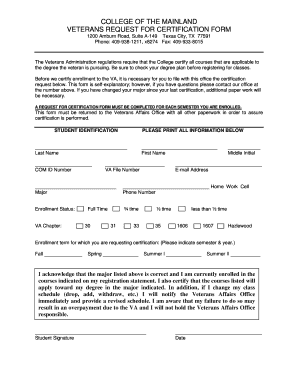 Veterans Request for Certification Form