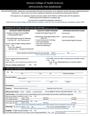 Sentara College of Health Sciences Application for Admission