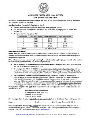 Application for Pro Bono Legal Services
