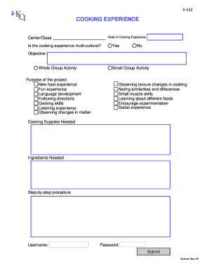 Cooking Experience Form