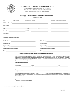 Change Ownership Authorization Form