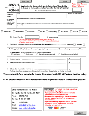 City of Hamilton Tax Extension Application