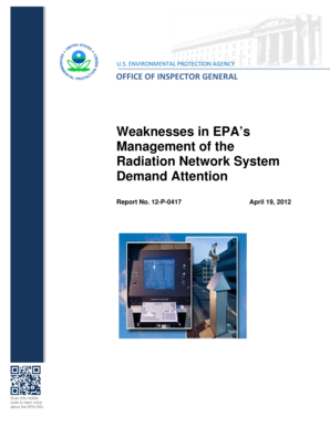 Weaknesses in EPas Management of the Radiation Network System Demand Attention 12-P-0417 April 19 2012 Broken RadNet monitors and late filter changes impaired this critical infrastructure asset