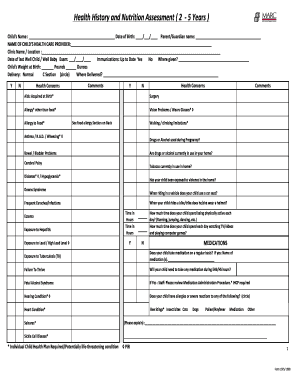 Health History and Nutrition Assessment Form