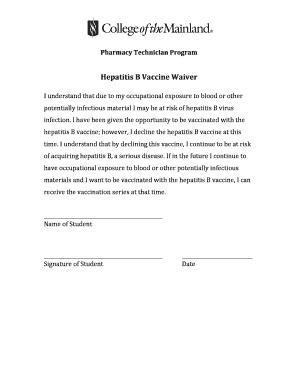 Hepatitis B Vaccine Waiver