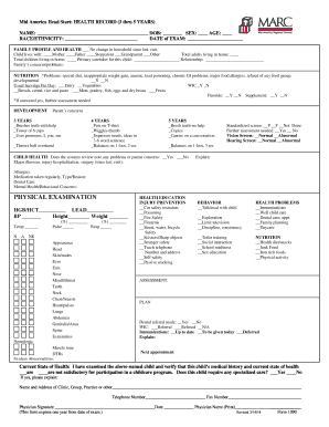 Mid America Head Start Health Record