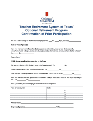 Texas Teacher Retirement System Prior Participation Confirmation