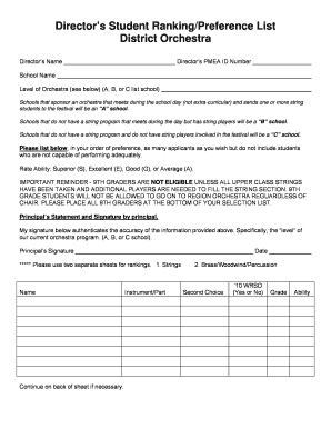 District Orchestra Student Ranking Form